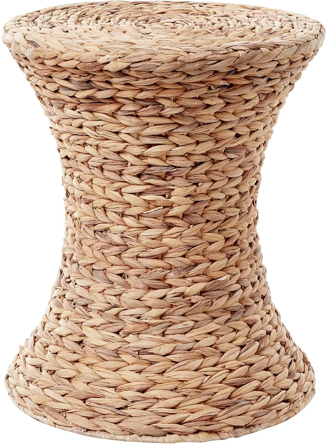 Handwoven Water Hyacinth Wicker Stool, Hourglass Shape with White Wash Finish for Home Decor