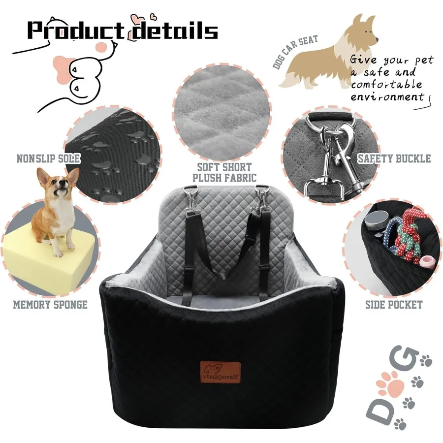 مقعد سيارة معزز للحيوانات الأليفة من إسفنج الذاكرة والمخمل للكلاب مع ارتفاع ركوب مرتفع 6 بوصة لتعزيز الرؤية آمن ومريح