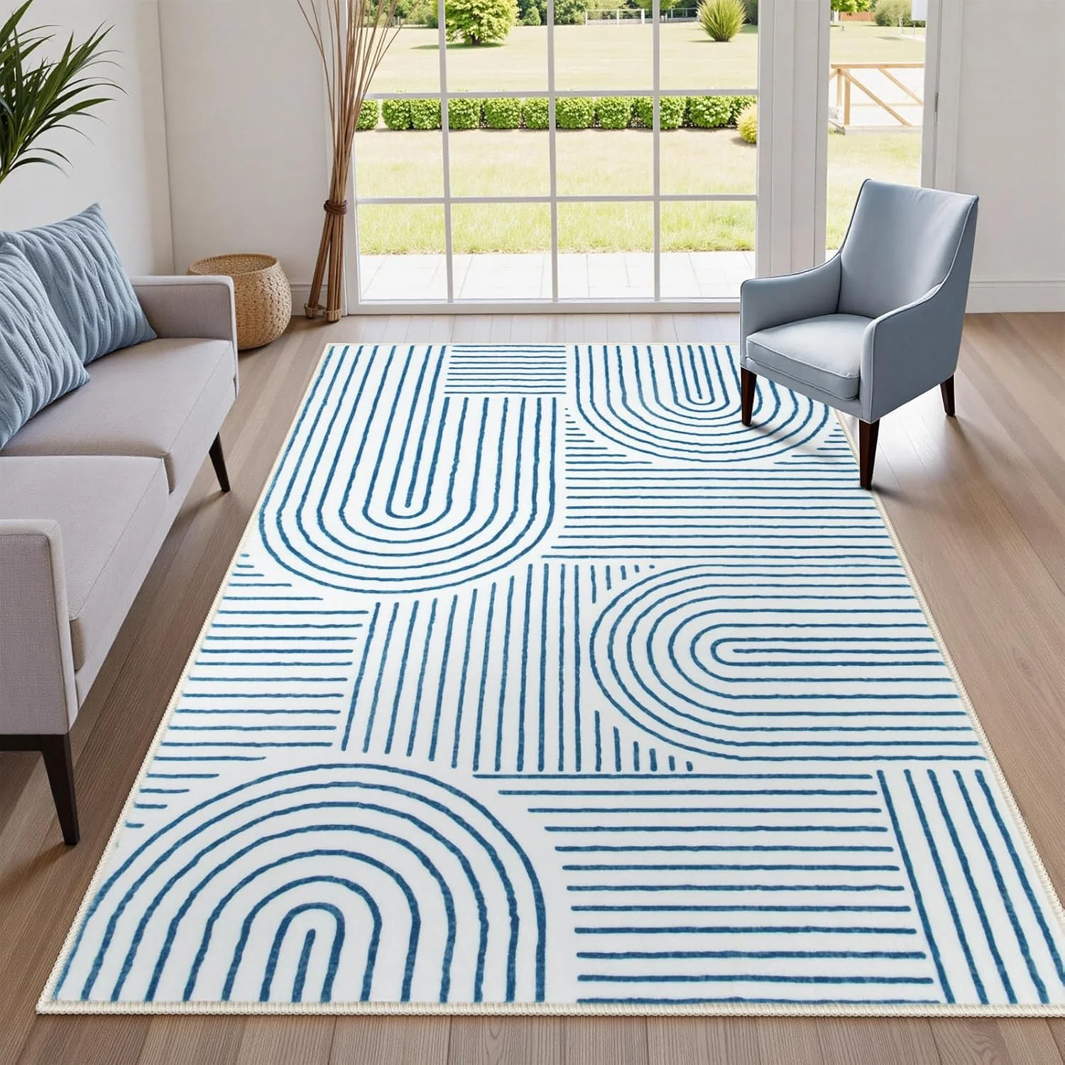 Modern Boho Geometric Arch Print Area Rug for Living Room Minimalist Abstract Line Pattern FloorMat NonSlip Rug for Bedroom Sofa