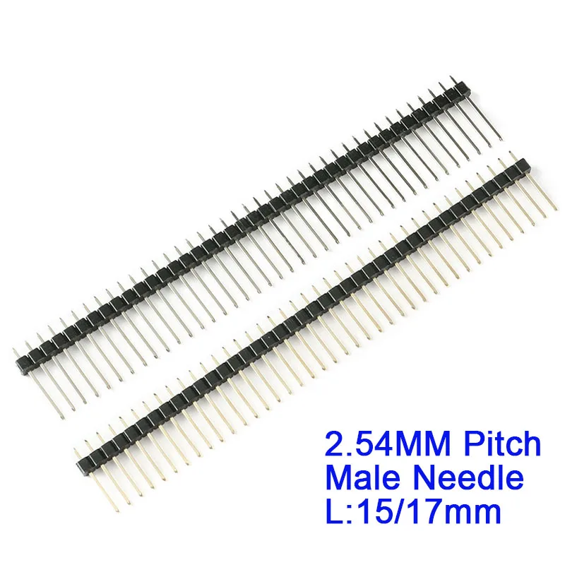 5PCS 40PIN 2.54mm Jednorzędowe złącze męskie PCB Board Pin Header Long 15MM 17MM Strip Pinheader 40P