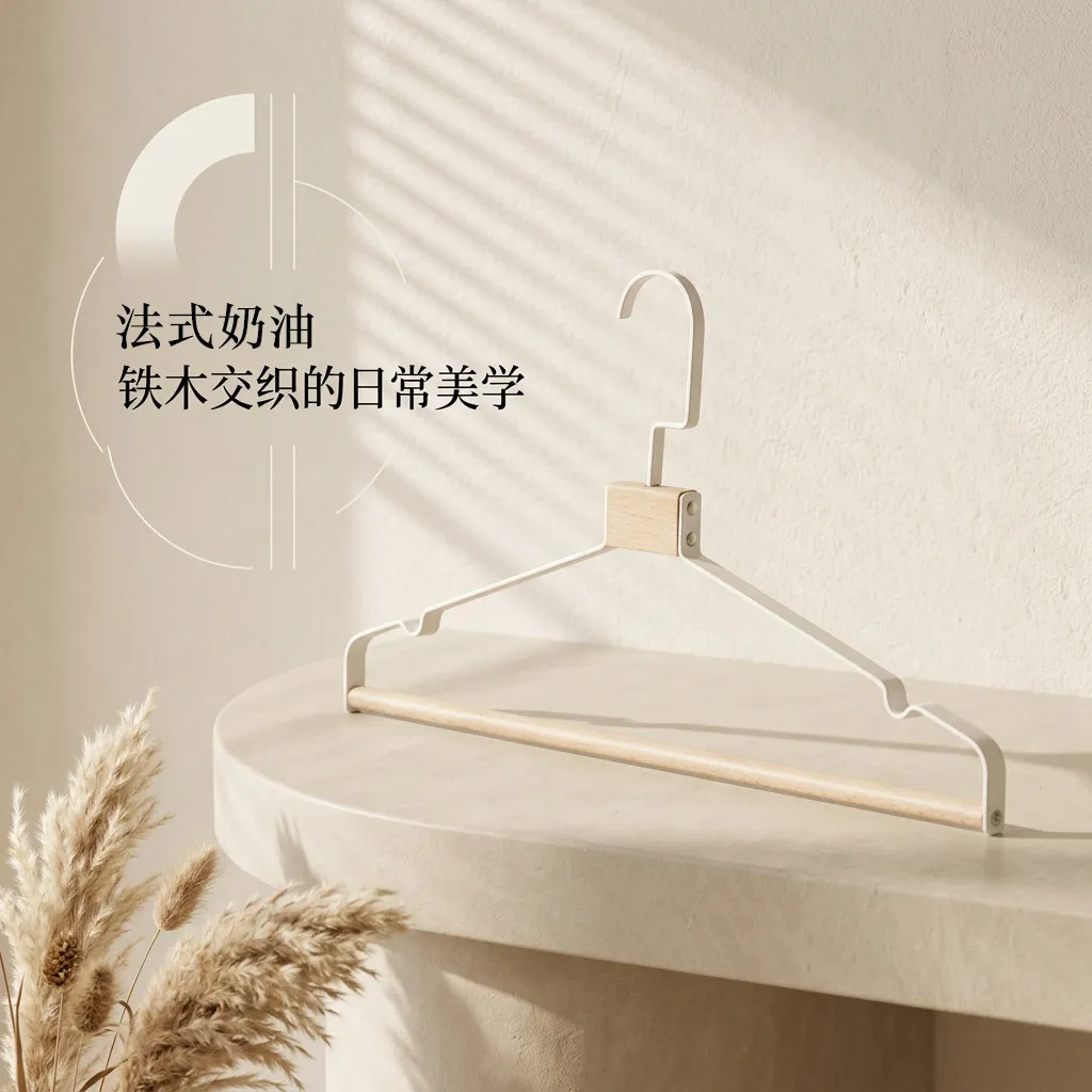 French Cream Light Luxury Beech Hanger Adult Suit Wooden Advanced Household Clothes Bedroom Wrought Solid Wood