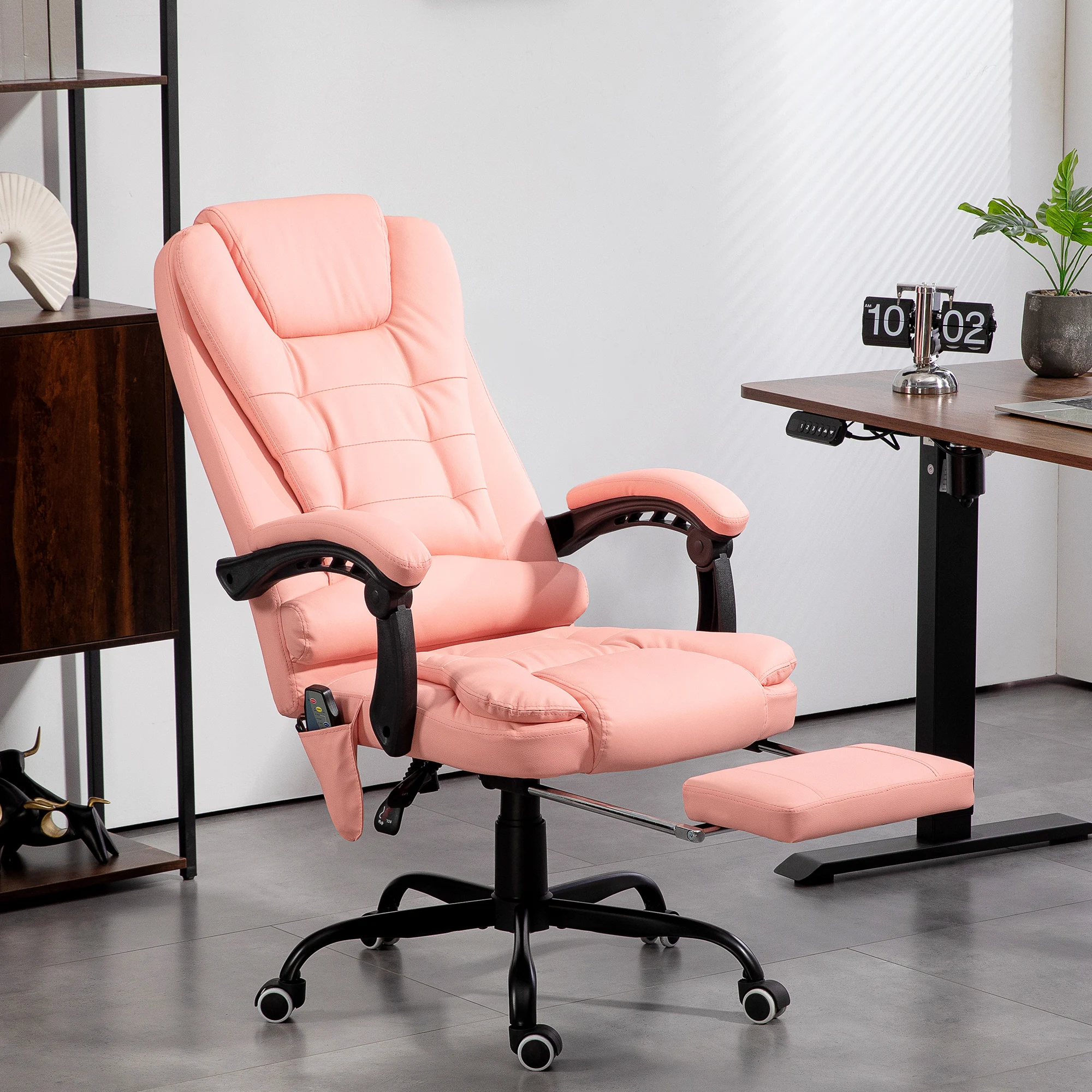 Fauteuil de bureau ergonomique - massage chauffant et télécommande - réglable - simili cuir - rose
