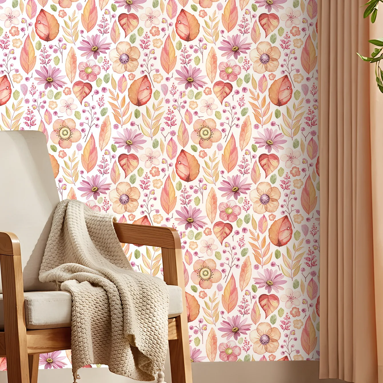 Floral Leaves Wallpaper Peel and Stick Contact Paper Fresh Flower Self Adhesive Removable Wall Paper for Bedroom Decorative