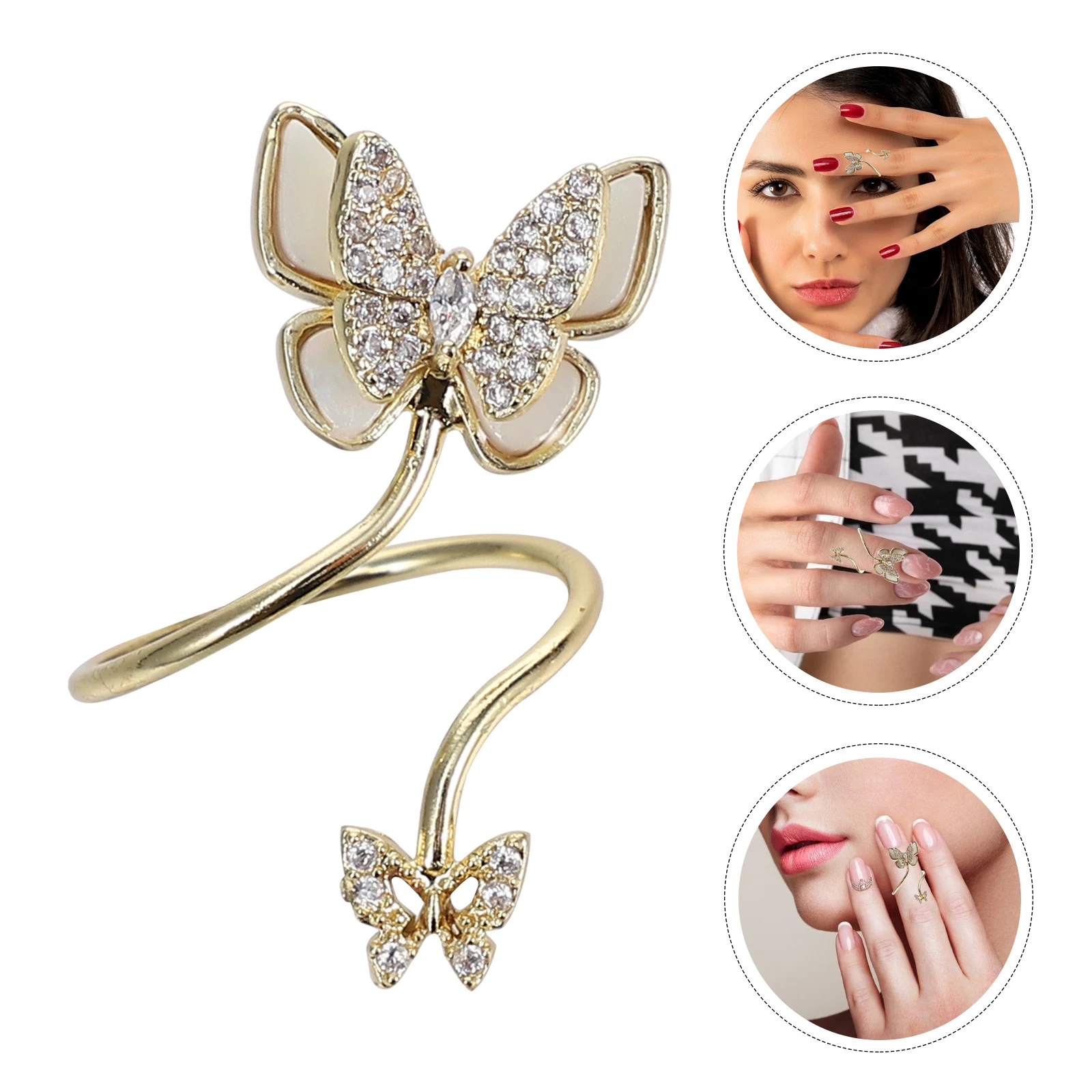

Butterfly Rings Copper Inlaid Zircon Nail Art Decoration Fashion Rings for Women Halloween Jewelry Stylish Party Wedding Banquet