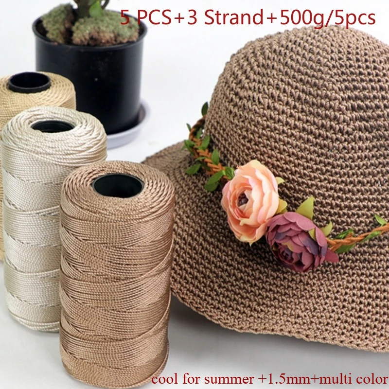 

5 шт. 500 г ледяная шелковая нить полая красочная пряжа для ручного вязания DIY сумка шляпа обувь 1,5 мм тонкая новая летняя пряжа для вязания крючком из ледяного шелка