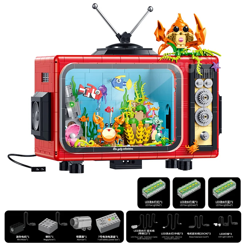 

IN STOCK MOC Creativity Retro Fish Tank TV Building Blocks Bricks Assembling Model DIY Toys for Children Birthday Gift Set