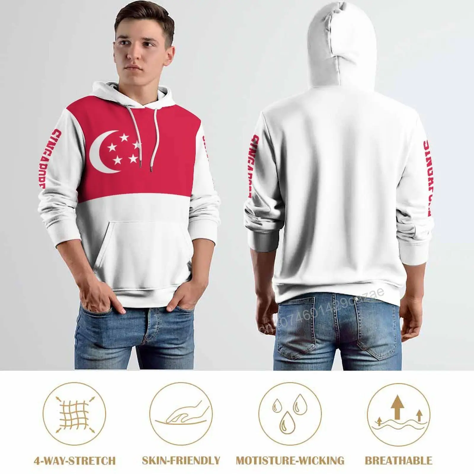 سنغافورة علم الدولة ثلاثية الأبعاد هوديي البوليستر كول الرجال النساء Harajuku البلوز للجنسين بلوزة كاجوال هوديس #3