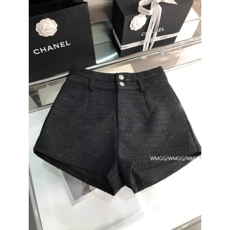 Spring and Autumn Woolen Shorts Female Outer Wearing Black Casual Short Leggings 2024 New Elegant Woman High Waist Booty Shorts