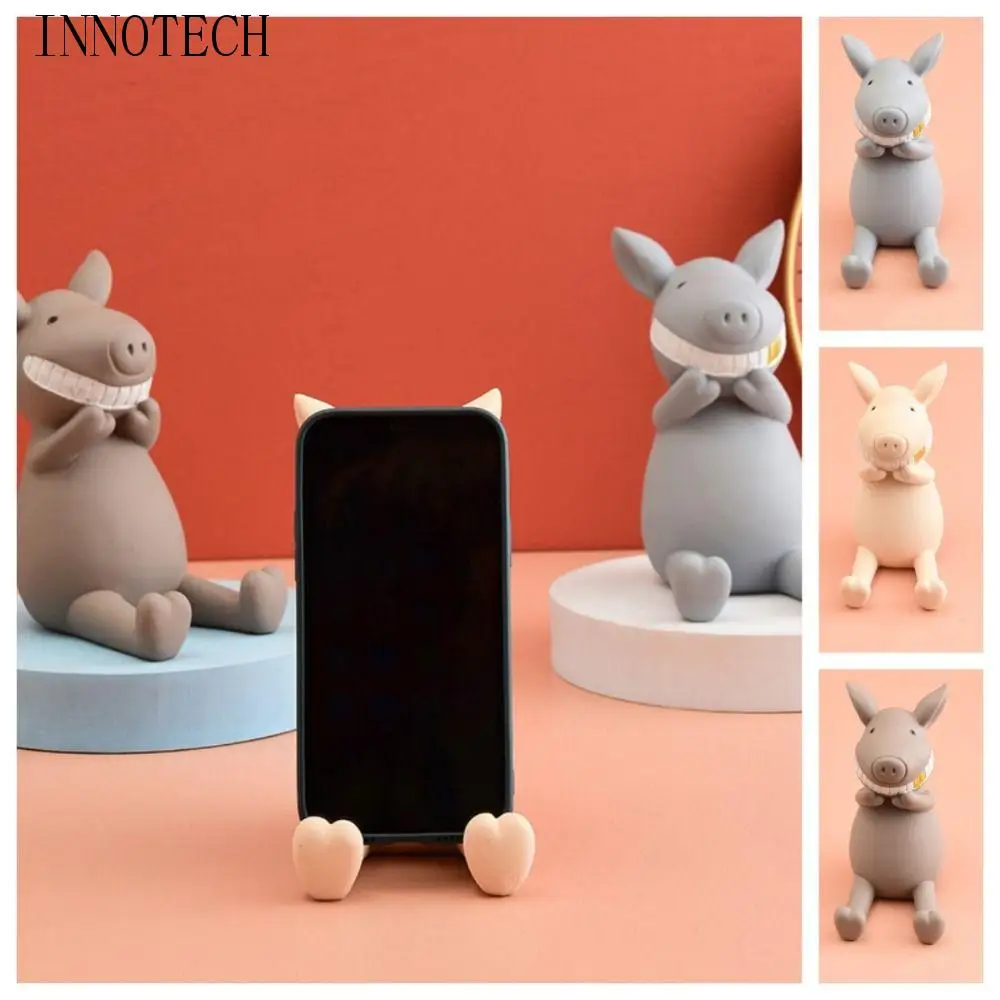 

Resin Cartoon Phone Holder Figure Toys Multi-functional Pig Mobile Phone Stand Portable Anti-slip Cell Phone Bracket