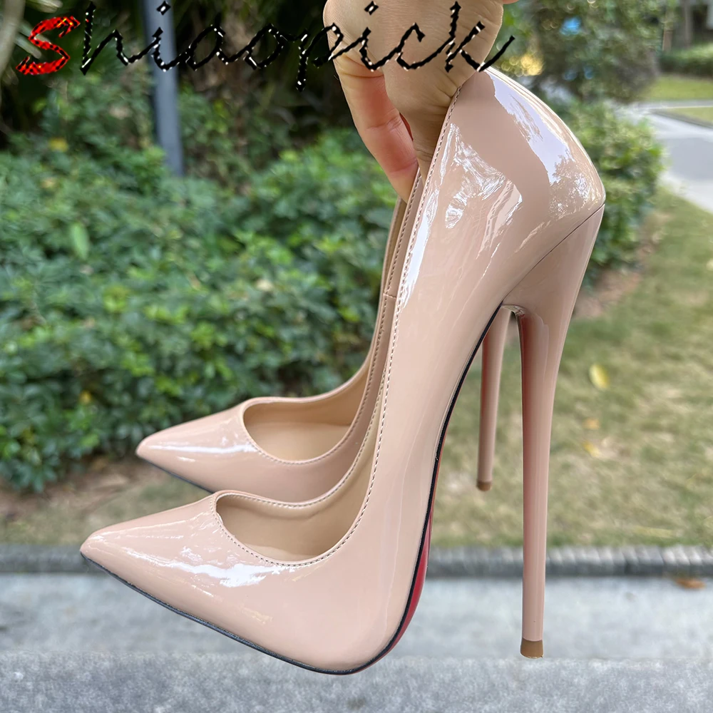 Newly 16CM Ultra High Heels Nude Patent Leather Gay Pumps Slip on Sexy Pointed toe Homosexual Pole Dancing Model Dress Shoes