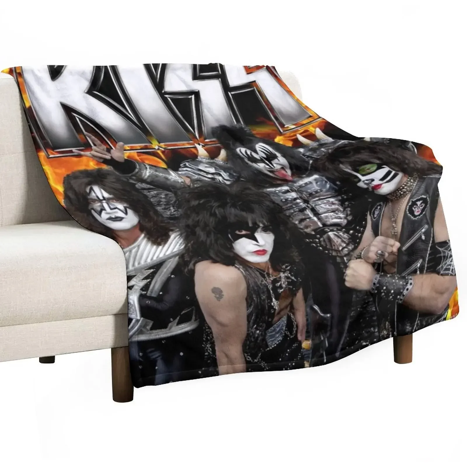 KISS with Logo and band Throw Blanket Cute Plaid Soft Beds cosplay anime Blankets