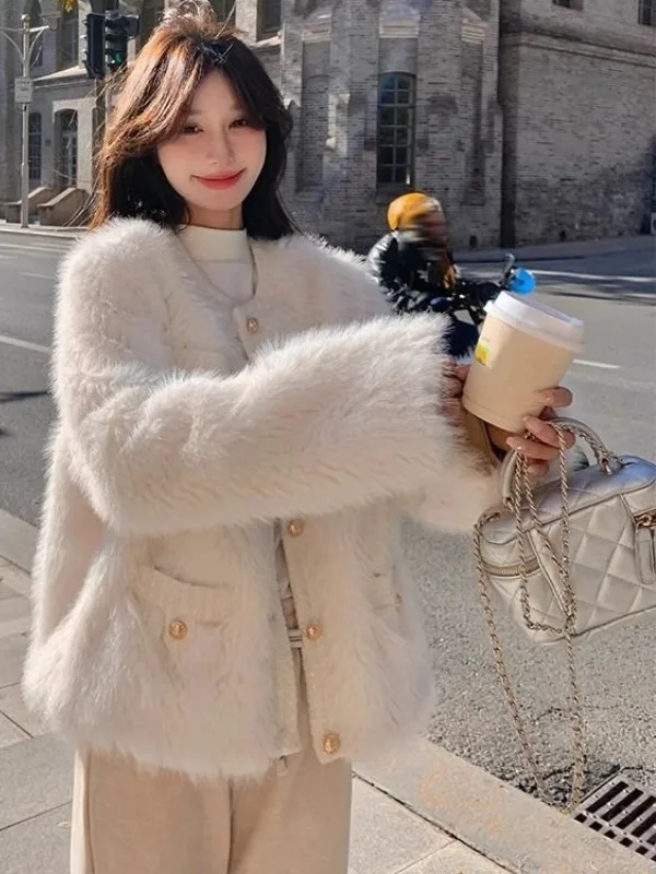 Korean Sle ort Lamb Fur Jaet Women's Thiened Slim Inteated Leather And Fur Winter Outerwear Luxury Sle Polyester ...