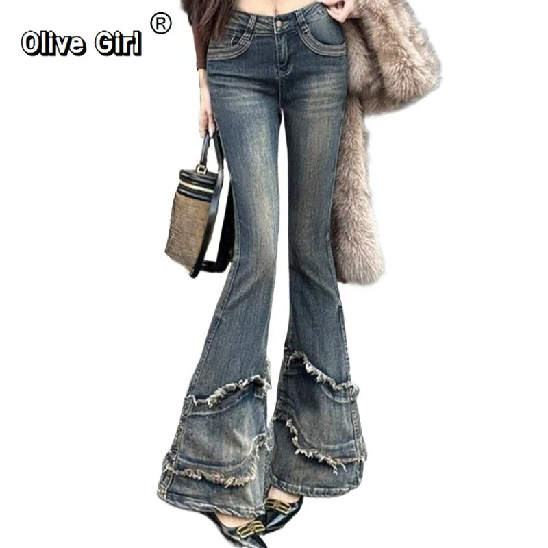 Olivegirl Women's Jeans Denim Hot Sexy High Waisted Pants Trousers Flared 2026 Autumn Casual Slim Horseshoe Pants Clothing