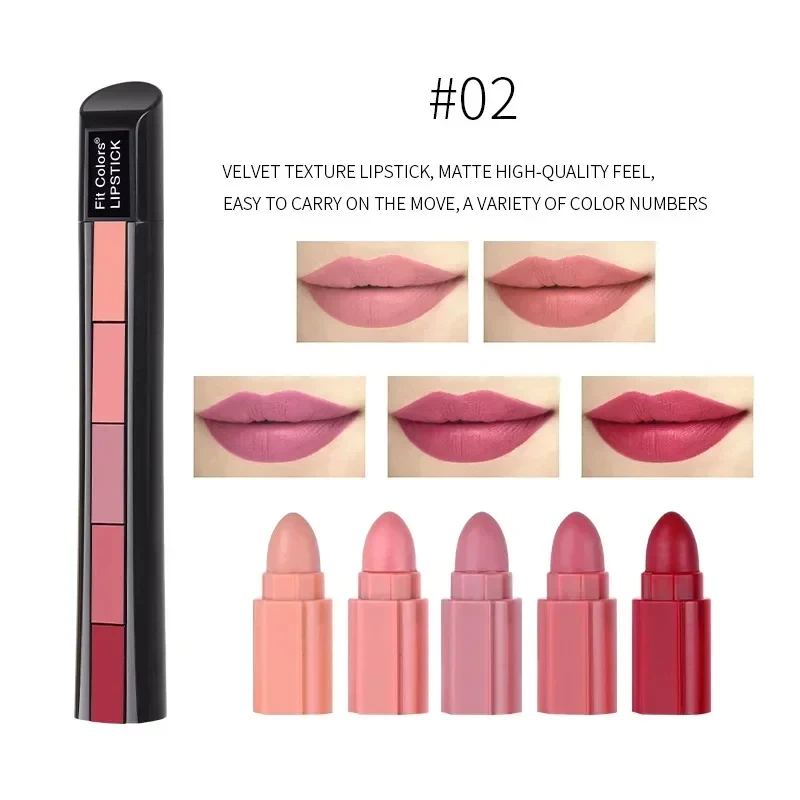 Lápiz labial antiadherente de terciopelo, juego de 5 colores mate, resistente al agua, Sexy, rojo, maquillaje, 1 unidad