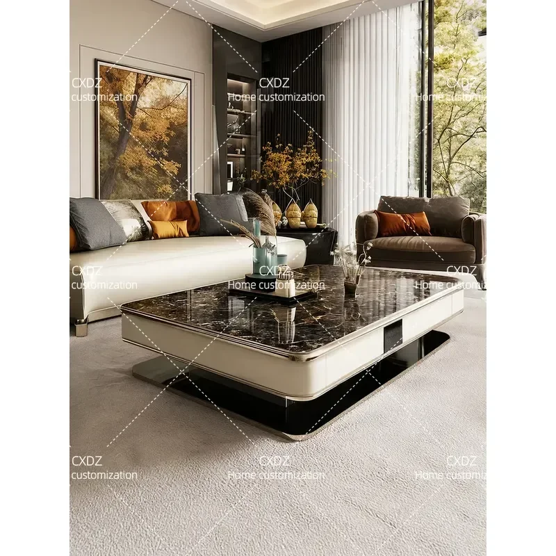French Microcrystalline Stone Coffee Table High End Light Luxury Living Room Furniture Villa Mansion Large Apartment 50cm