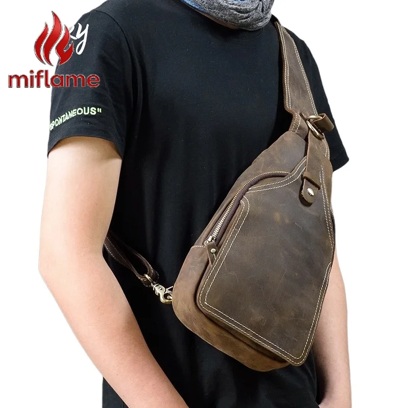 

Мужская сумка-слинг из натуральной кожи Crazy Horse для повседневного использования, путешествий и активного отдыха, винтажная, повседневная, ретро, из кожи высшего слоя