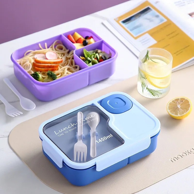 Bento Box-Portable lunch box with built-in tableware and sauce box, square meal reserve box for school, office and travel