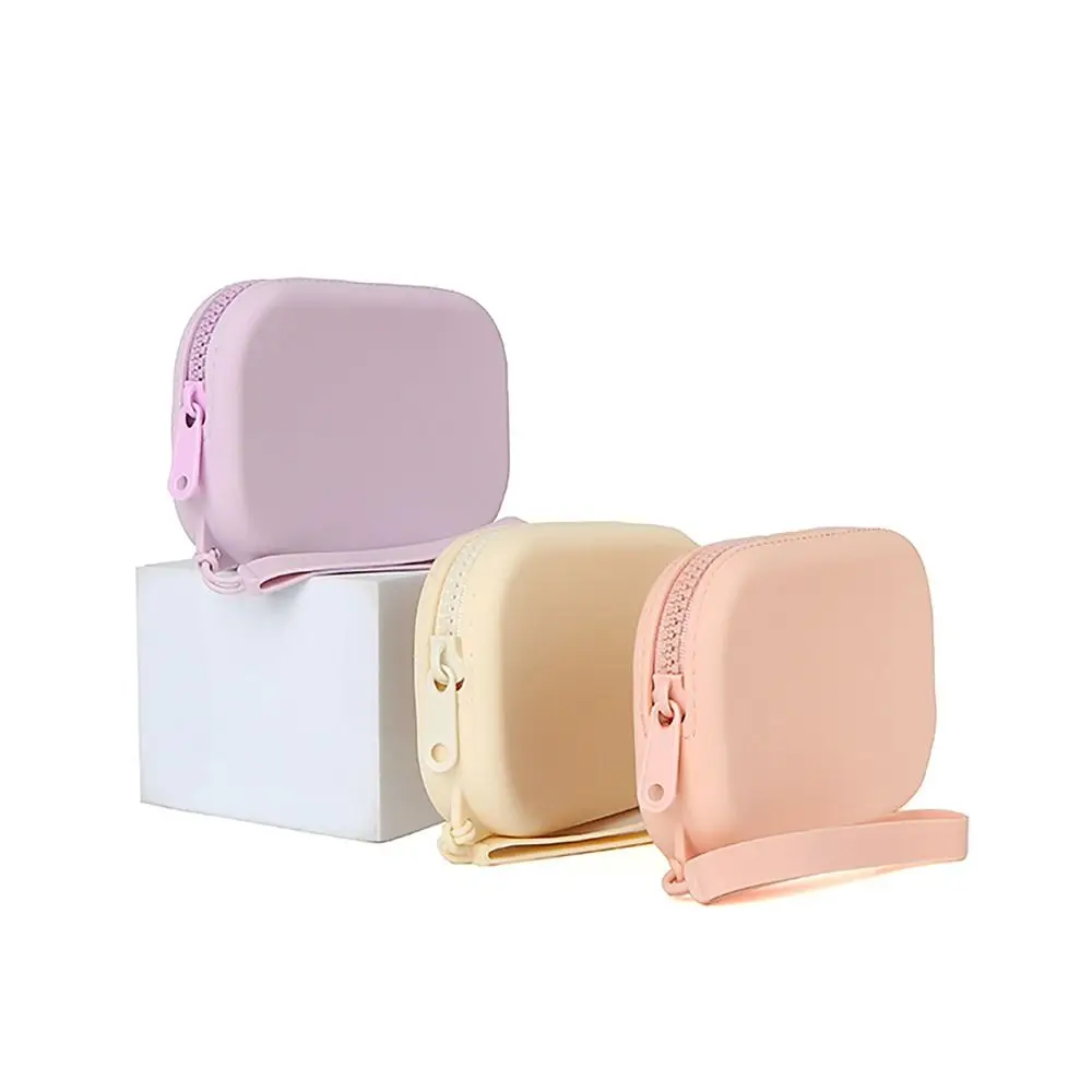 Simple Silicone Organizer Cosmetic Bag Waterproof Smooth Zipper Wallet Coin Purse Earphone Bag Women Girls