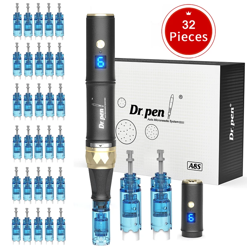 Dr Pen-máquina de belleza con 6 velocidades digitales, dispositivo inalámbrico con microagujas, Derma Pen A8, 32 piezas, Dr Pen