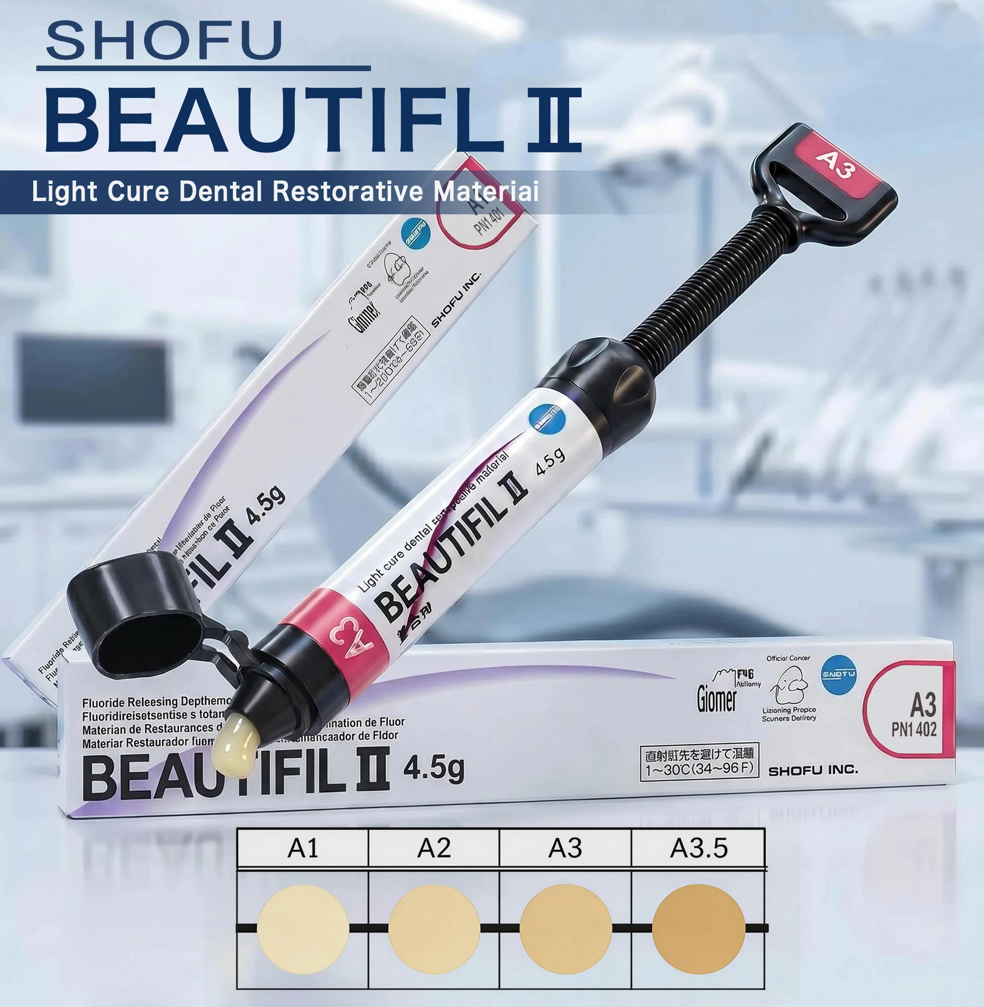 SHOFU Resin Dentistry Composite Resin Dental BEAUTIFILⅡ Light Cure Restorative Materiai Syringe(4.5g/Pc) Repair Filling Supplies view 3