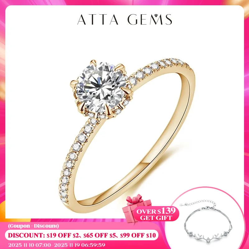 

Attagems Round Cut 1.0CT Moissanite Rings for Women Handmade 6.5mm 925 Sterling Silver Wedding Engagement Ring Gift Fine Jewelry