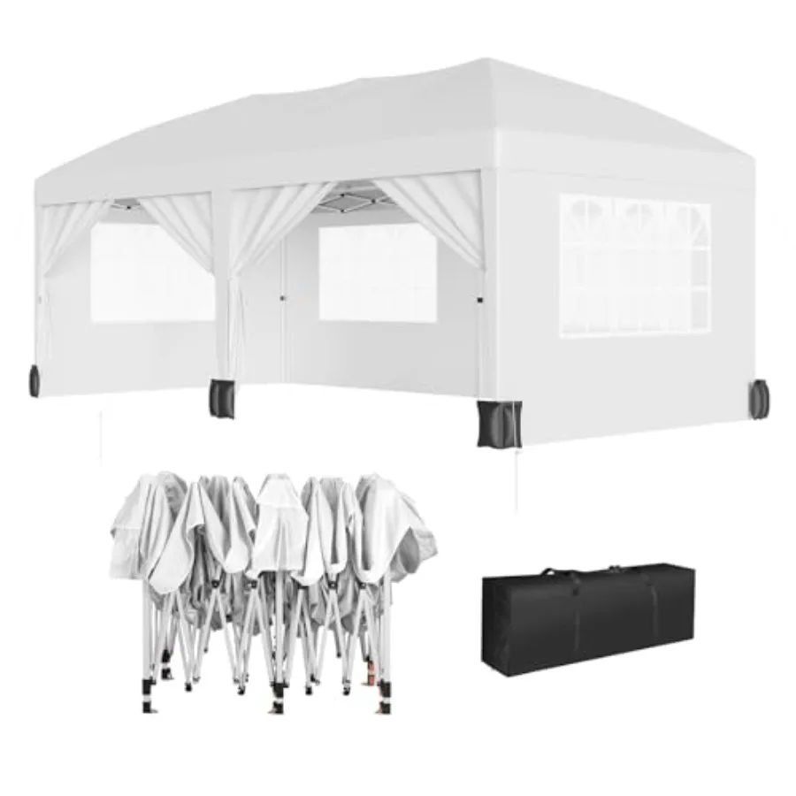 10X20Ft Outdoor Party Tent Gazebo with 6 Sidewalls, Heavy Duty Commercial Outdoor Canopy All Season Wind and Waterproof Canopy