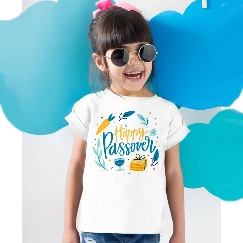 Happy Passover Print Children's T-shirt Passover Party Shirt Boys Girls Outfits Clothes Holiday Kids T Shirts Short Sleeve Tops