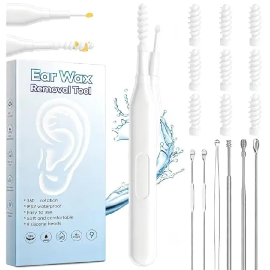 

Ear Wax Removal Tool, Multifunctional Spiral Ear Cleaner, Q Grips Earwax Cleaning Tool with 9 Replacement Tips, Washable Ear Wa
