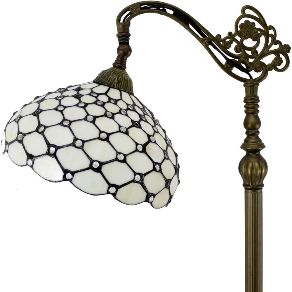 

WERFACTORY Tiffany Floor Lamp Cream Amber Stained Glass Bead Arched Lamp 12X18X64 Inch Gooseneck Adjustable Corner