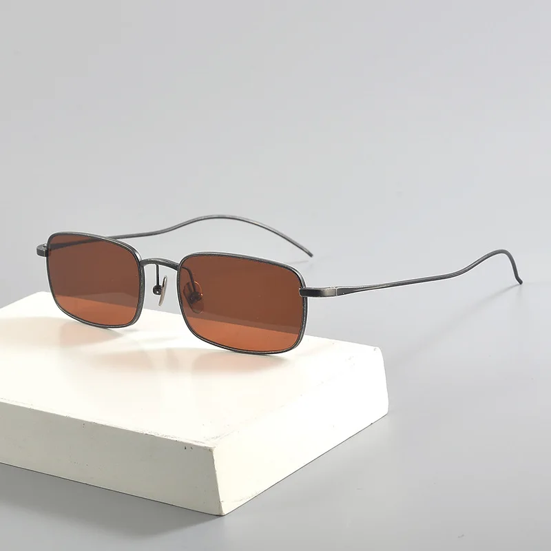 Top Quality Pure Titanium UV400 Protection Small Square Women Sunglasses Brand Ultra-light Rectangular Man Sun Glasses Eyewear