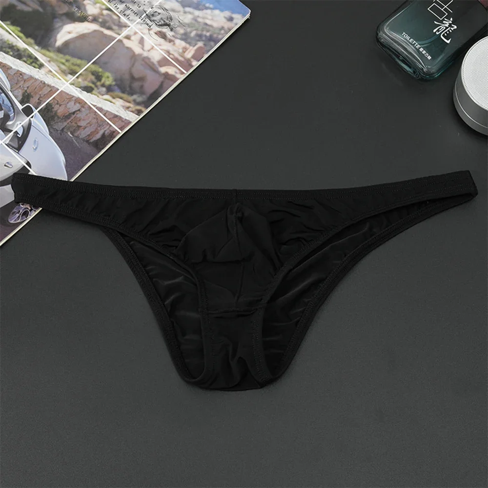 Sexy Ice Silk Briefs Underwear For Men Solid Low-Rise Transparent Bulge Pouch Underwear Breathable Underpants Panties Briefs