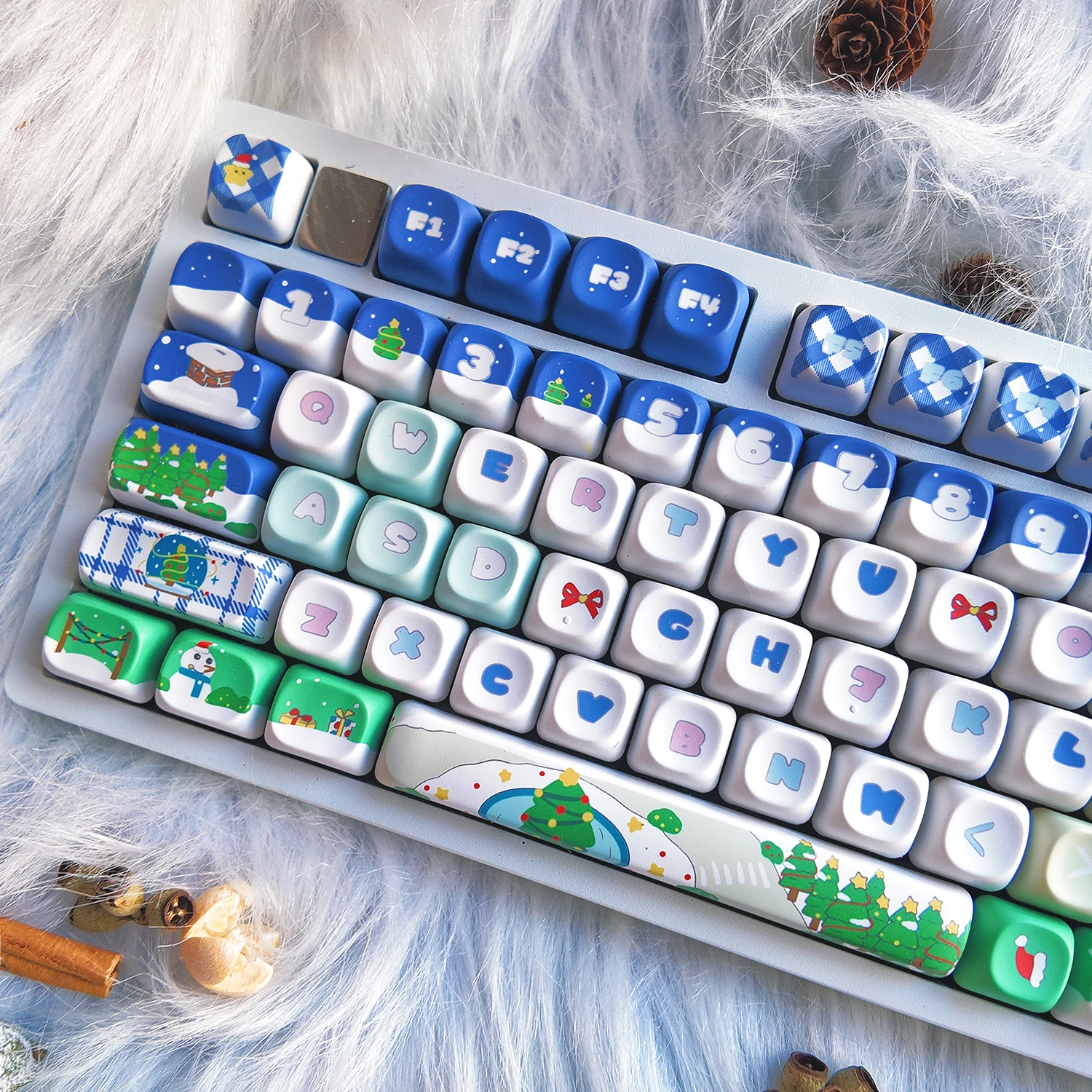 

Blue Green Christmas Keycaps Cherry MOA Profile Cute Mechanical Keyboard Caps PBT Material Thermal Sublimation Xmas Keycap
