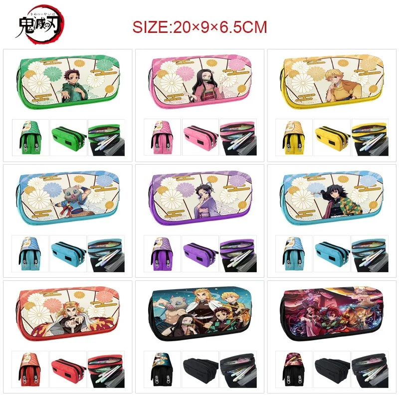 Demon Slayer Cartoon Anime Pencil Case Student Storage Bag Tanjirou Nezuko Zenitsu Giyuu Cartoon Pen Box Cosplay Prop Gifts