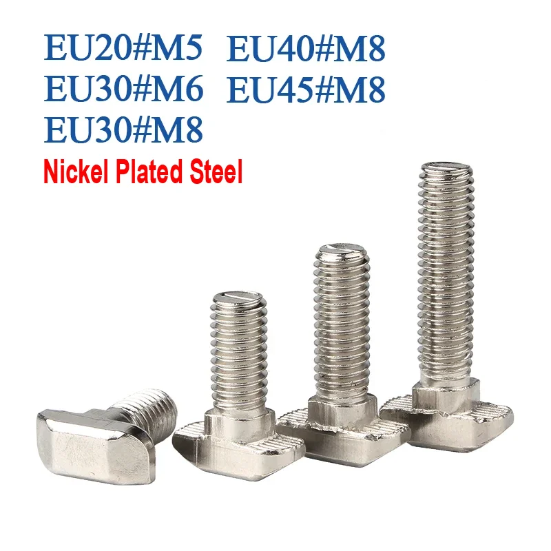 10Pcs/lot Nickel Plated Steel M5 M6 M8 T Hammer Head Bolt Aluminum Connector Screws for EU20/ 30/ 40/4 5 Aluminum Profiles