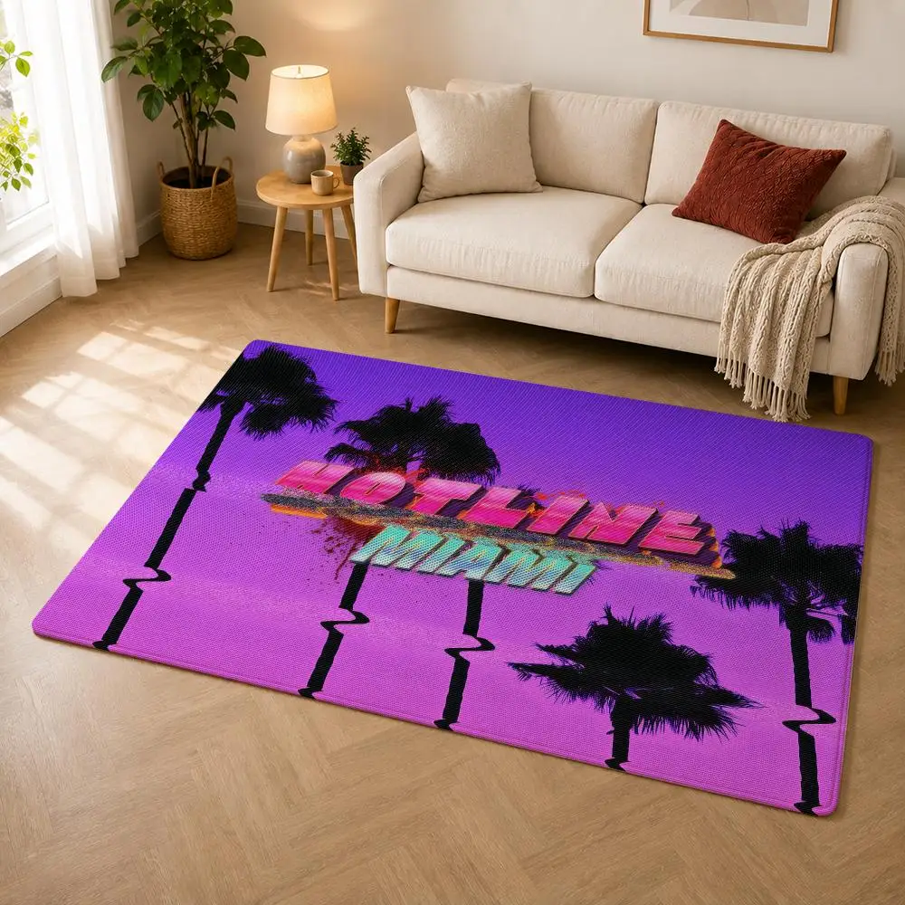Game H-Hotline Miami Canvas Floor Mat Soft Thickened Absorbent Non-Slip Bedroom Living Room Door Mat Home Decor Flannel Rugs