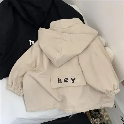 Korean Style Spring Autumn Baby Boys Girls Hoodies Black Beige Letter Print Zipper Coats Cardigans Trench Kids Clothes