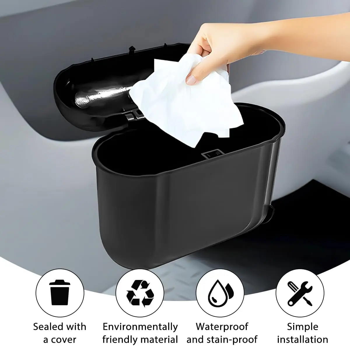 Vehicle Trash Can with Lid Leakproof Mini Car Garbage Bin for Auto Truck Includes Trash Bags Small Multipurpose Waste Container