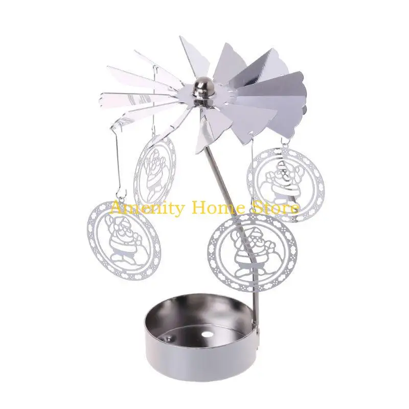 F26C Snowman Rotary Spinning Carousel Swivel Tealight Candle Holder Stand Metal Tea Light Christmas Home Decor Gifts
