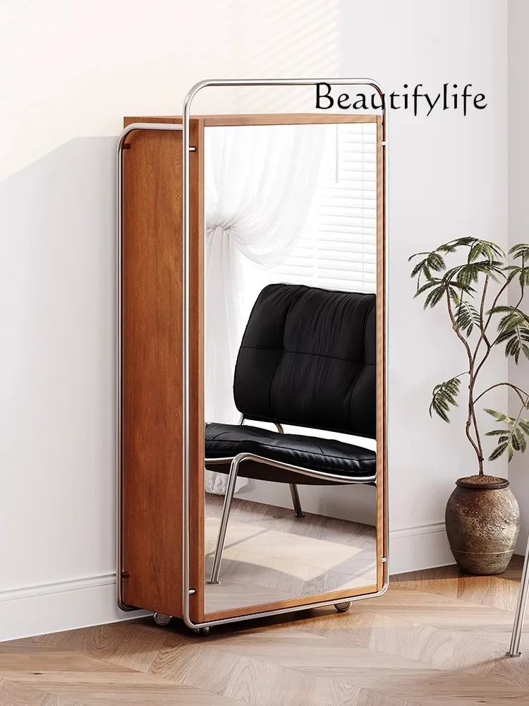 

Medieval solid wood chest, bedroom, living room storage cabinet with mirror, retro dining side locker designer