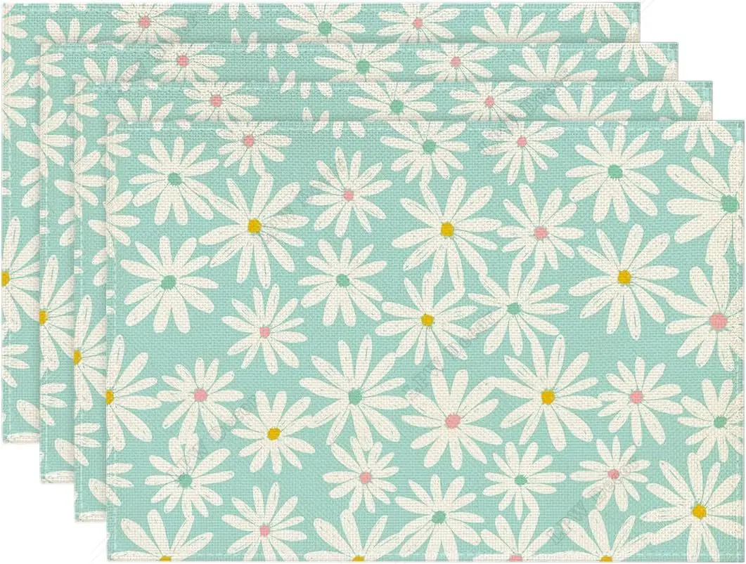 

Женская летняя подстилка с синими маргаритками, набор из 4 шт., 12x18 дюймов, сезонные весенние коврики для стола, украшение для кухни