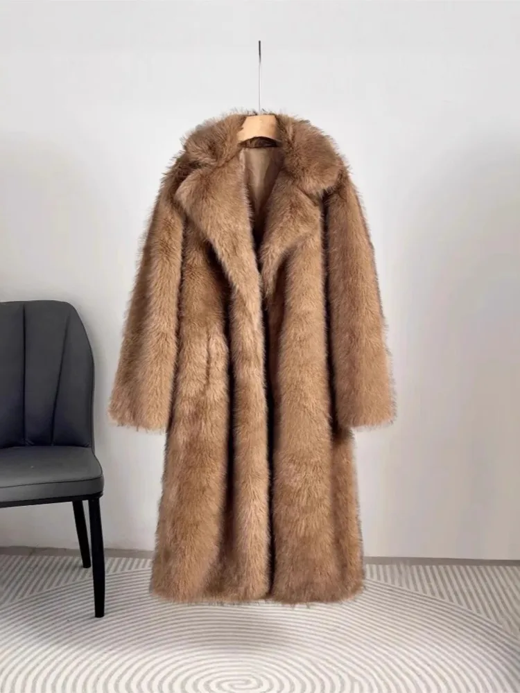 

Winter KIDCRKJ Women Artificial Fur Coat Solid Lapel Collar Fluffy Lady Mink Fur Jacket Temperament Chic Eco Fur Coat For Female