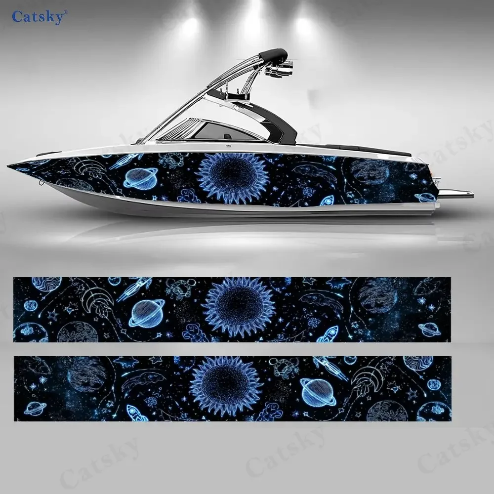 2Pcs Sci-Fi Galaxy Boat Stickers, PVC Waterproof Durable Vinyl Wrap Decals for Fishing Boats, Durable and Stylish Design