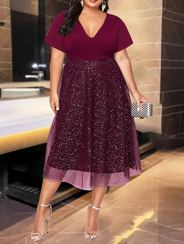 Imagen 2 del producto Vestidos grandes de talla grande para mujer, vestidos de noche de cóctel curvos de gasa, adecuados para uso exterior, vestidos de fiesta de noche