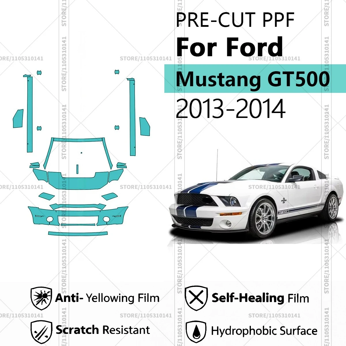 

Pre-Cut Paint Protection Film PPF Transparent Car Film Professional Automotive PPF For Ford Mustang GT500 2013-2014