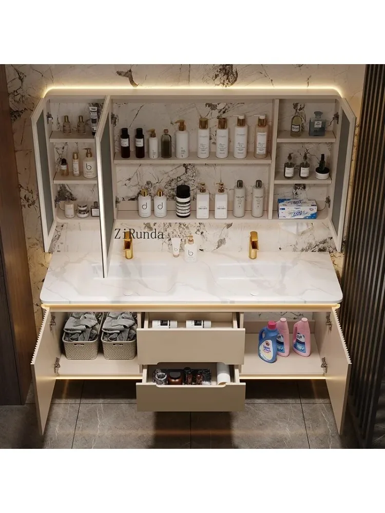 Кремовый стиль, каменная плита, туалетный столик, комбинированный настенный шкаф для хранения, шкафы для ванной комнаты, полки, модная мебель, туалетные столики Bano