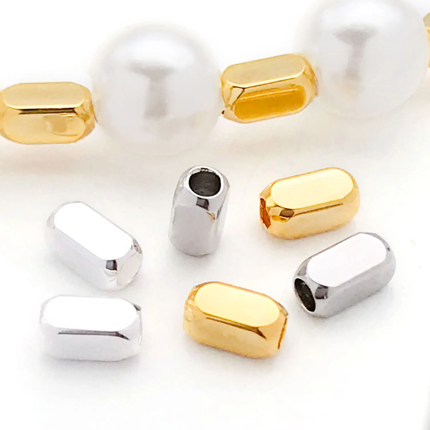 

10pcs 18K Real Gold Plated Brass Square Spacer Beads, Polished Rectangular Positioning Beads For DIY Jewelry Making Accessories