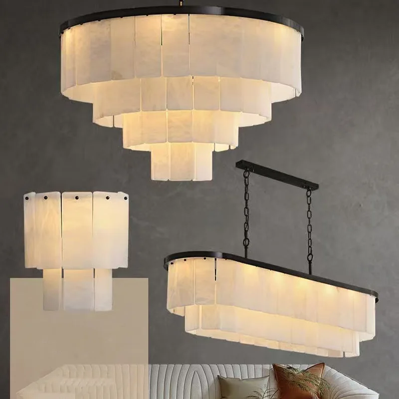 

Modern American Vintage Spanish Marble Chandelier 2025 Adjustable Brass Pendant Lamp Ceiling Light for Living Room