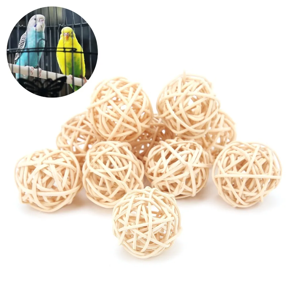 10PCS Hand Woven Rattan Balls Original Color 3CM Diameter Bird Wicker Balls Natural Rattan Safe Material Parakeet Chewing