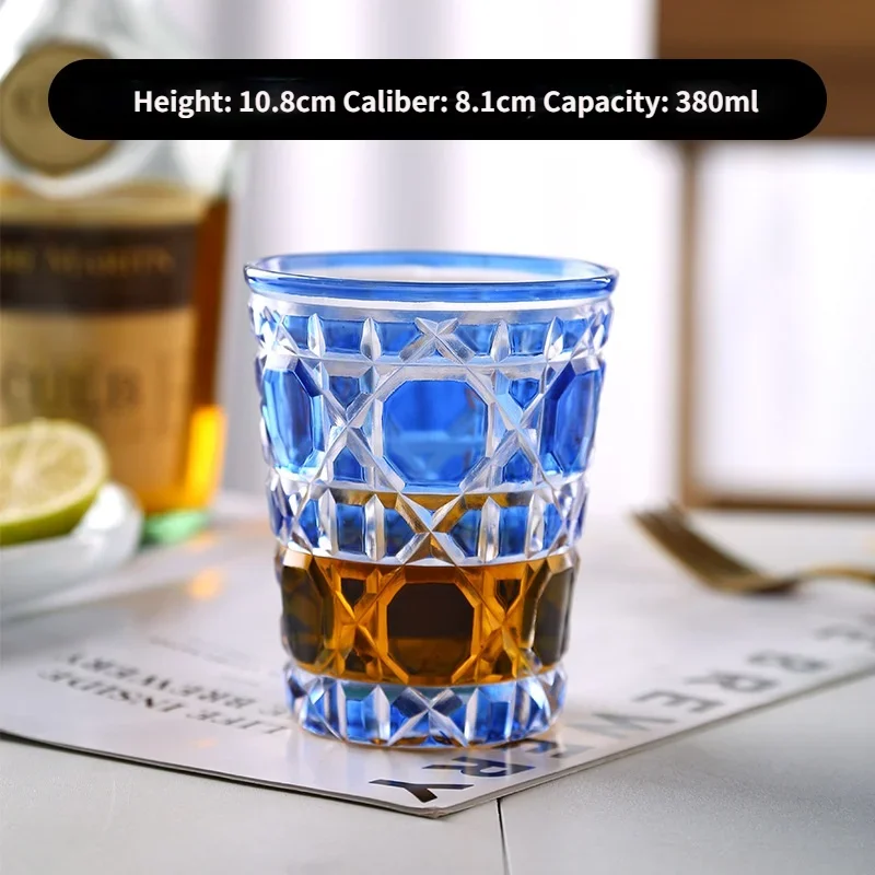 350-400ml New Style Plaid Round Wine Glass Multi-Purpose Single Layer Crystal Glasses Color Whiskey Vodka Sake Set Cup