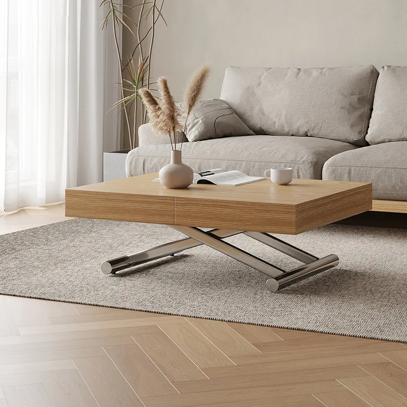 HYS lift folding telescopic coffee table becomes dining table integrated dual-purpose stainless steel feet multi-functional